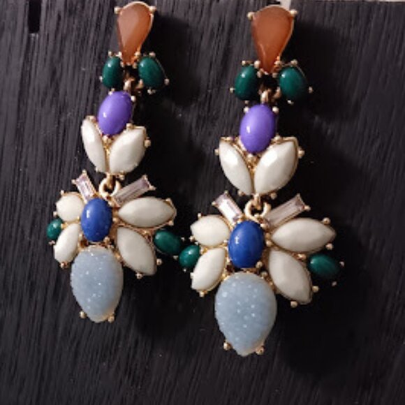 LEE By LEE ANGEL 12KT GP Contemporary Gold Cabochon/Druzy/Crystal Drop Earrings - Picture 2 of 3